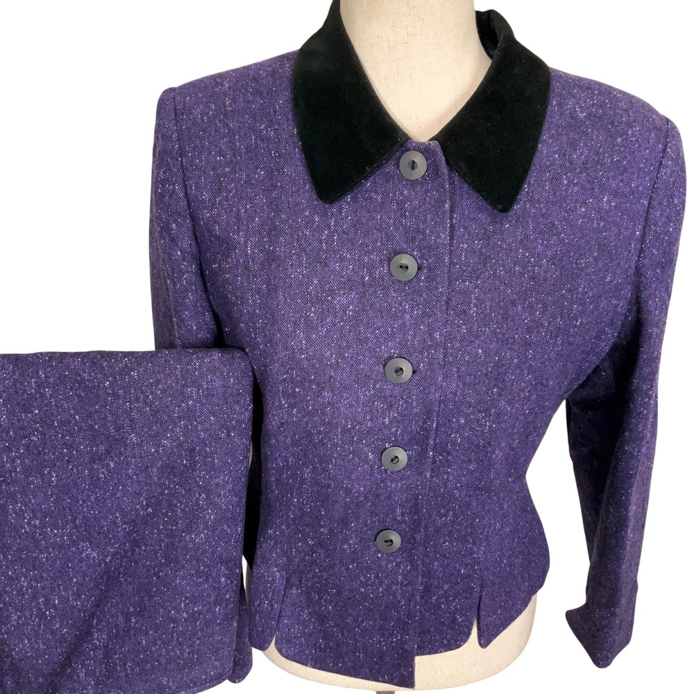 Kasper Skirt Suit Women 6P Purple Velvet Collar Professional  Wool Tweed